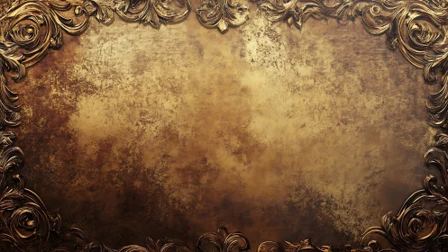 Ornate golden frame surrounds a richly textured vintage panel