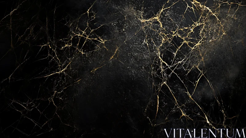 Golden marble fractures shimmer across a deep black void