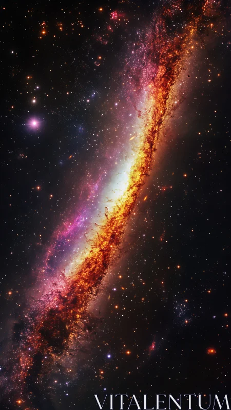 Streaking starry galaxy glows warmly across silent space