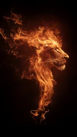 Fiery lion profile forming from swirling flames.