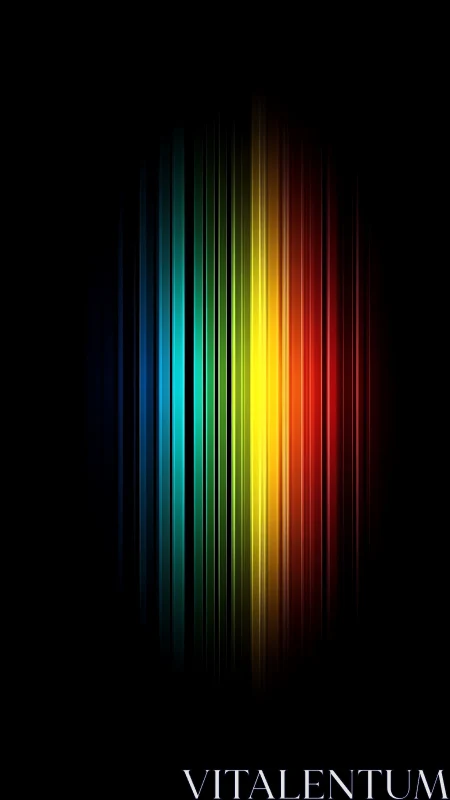 Prismatic light bars converging into radiant vertical spectrum.