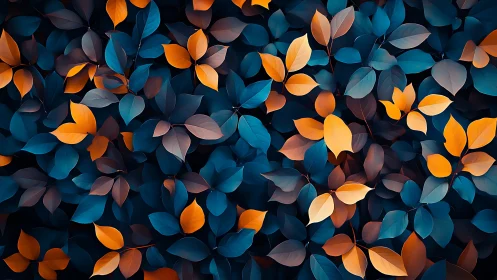 Digital foliage tapestry in teal and amber complementary harmony.