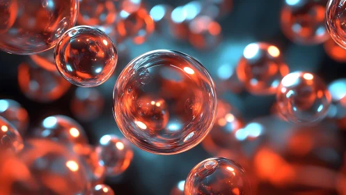 Shiny Orange Bubbles Floating in Abstract Digital Art Style.