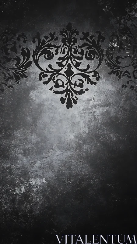 Ornate baroque damask over distressed charcoal ground.