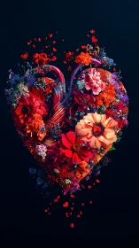 Floral Heart Composition Against Dark Background