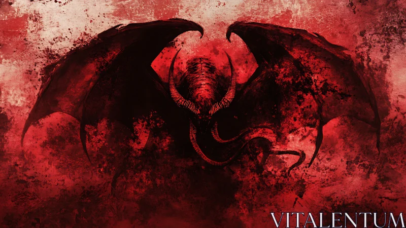 Crimson winged demon emerging from swirling painted shadows.