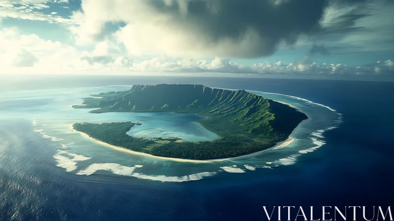 Tropical Island Aerial View with Volcanic Ridges and Lagoon
