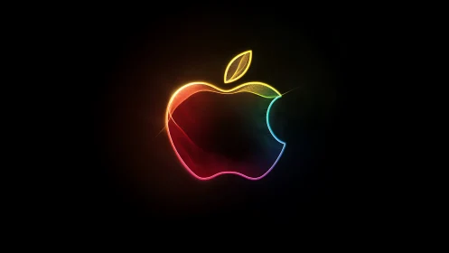 Neon multicolor apple outline renders luminous edge gradients