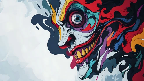 Vivid swirling clown face bursting with wild color and motion.