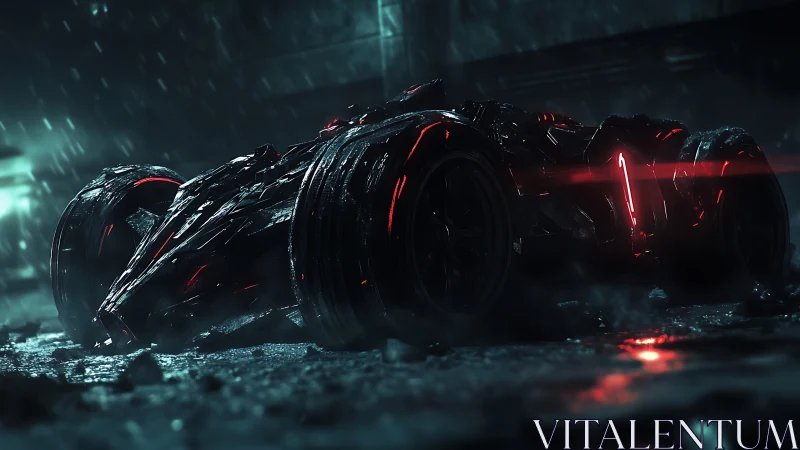 Midnight cyberpunk street racer glowing in the rain.