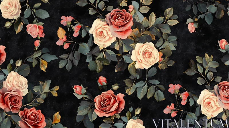Vintage Floral Symphony on Black Canvas