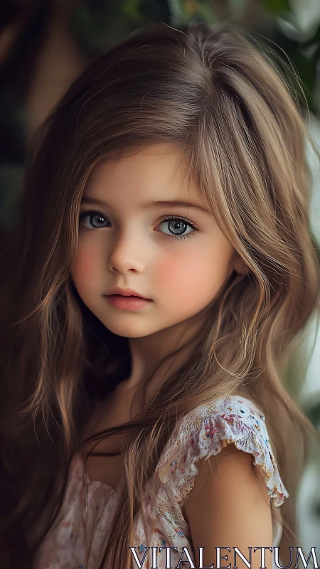 Young Girl with Layered Brunette Hair and Contemplative Expression. Portrait.