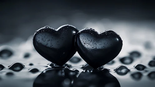 Two Black Hearts Rising: Symbolic Liquid Love in Monochrome Storm