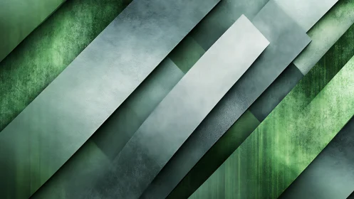 Diagonal layered green and gray panels intersect in depth