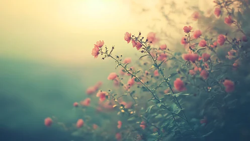 Delicate Pink Blooms Glowing in Soft Evening Light.