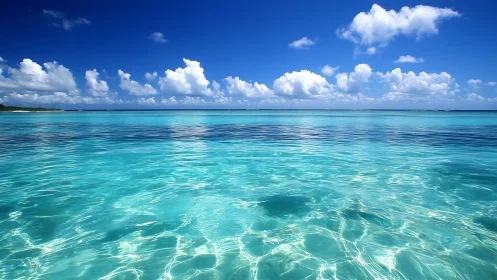 Turquoise tropical sea under towering cumulus clouds, midday