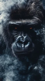 Embers ignite within a shadowborn gorilla wrapped in mist