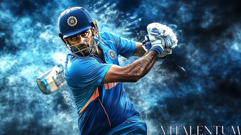 Indian cricket batsman in dynamic power shot action