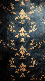 Ornate gold damask on distressed charcoal ground texture.