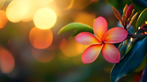 Pink plumeria flower with bokeh background lighting