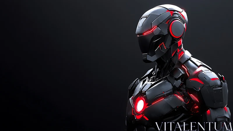 Neo-chrome sentry in obsidian armor and ember circuitry.