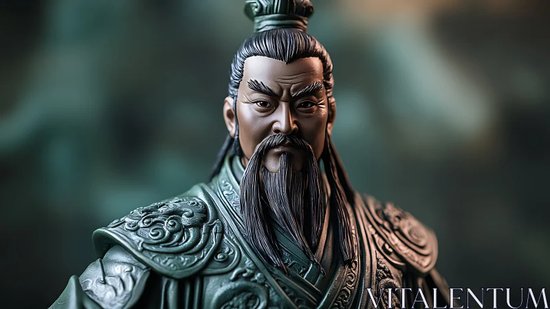 Hyper-detailed 3D warrior bust with ornate lamellar armor.