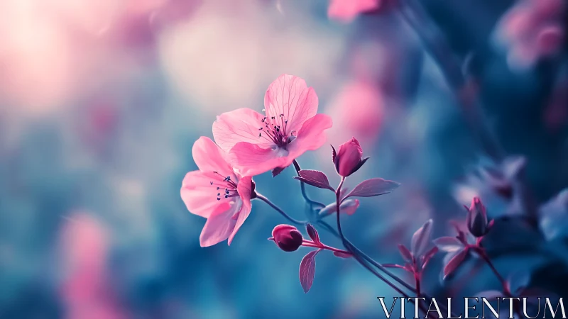 Pink Flowers in Soft Focus with Blue Tones.