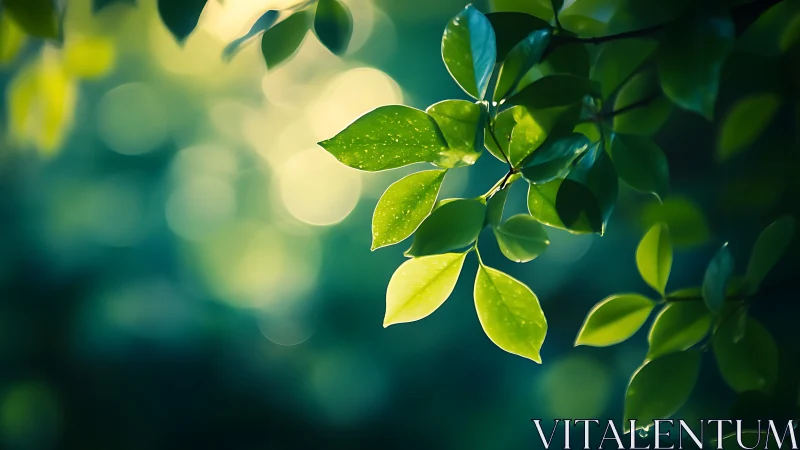 Sunlit Green Leaves with Soft Bokeh in Nature Photography Style.