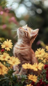 Whisker-Gazer Among Sunshine Petals Caught in Wonder.