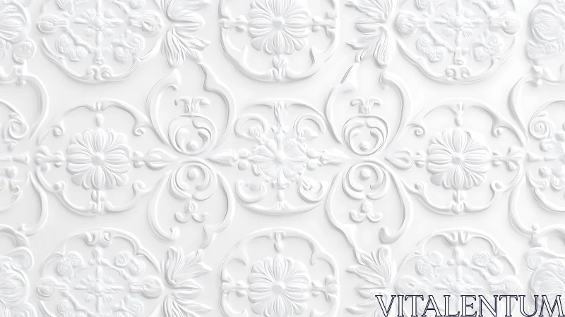 Ornate white embossed floral pattern in classic baroque style.