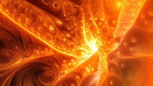 Radiant golden fractal vortex with swirling filament structures