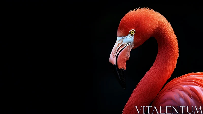 Vibrant Flamingo Portrait on Black Background, Photorealistic Style.