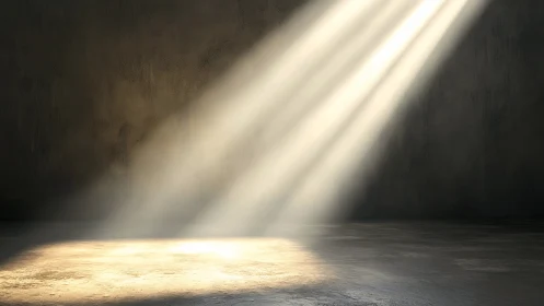 Volumetric light beams cutting through shadowed concrete.