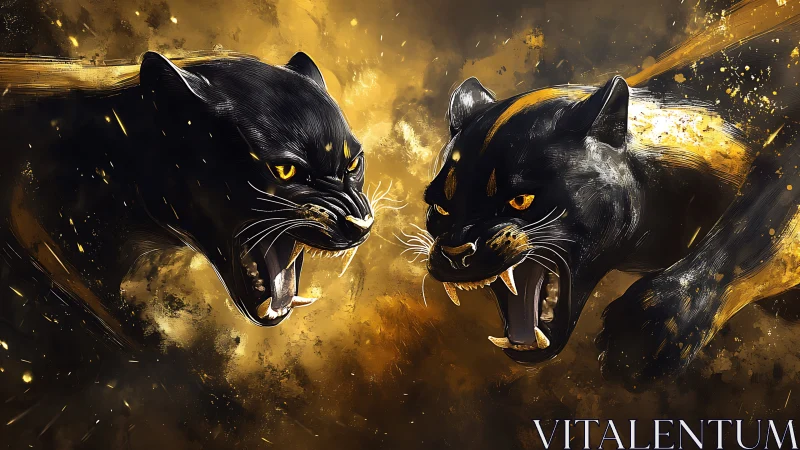 Dual Panthers in Golden Tempest: Digital Confrontation.