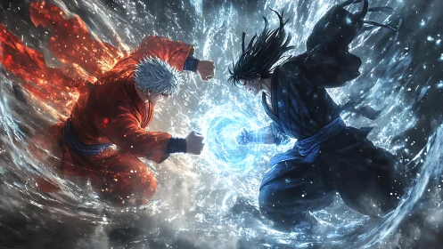 Elemental warriors collide in blazing fire and raging ice clash