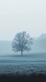 Lone winter tree hums softly inside a pale blue hush