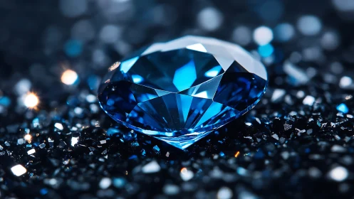 Blue faceted gemstone rendered in ultra-sharp macro focus