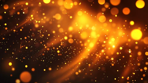 Glowing golden bokeh lights on dark abstract background.