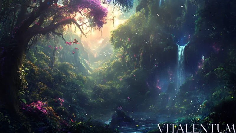 Enchanted Forest Canyon with Magical Waterfall.