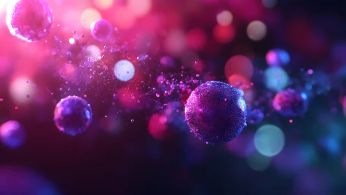 Vibrant Abstract Spheres Floating in Neon Light Digital Art.