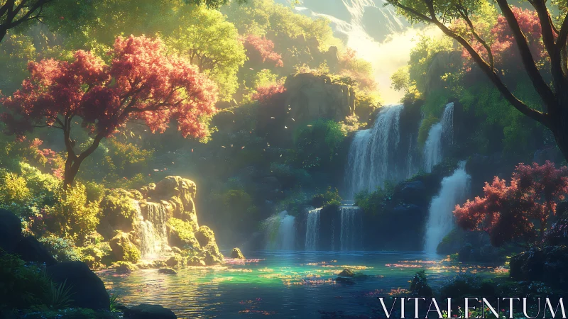 Whispering cascades in a dream-bright secret valley pool.