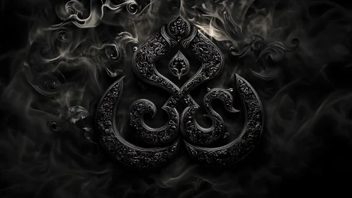 Mystical black emblem rises gently from swirling smoke