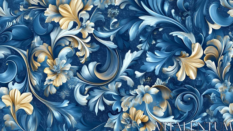 Flowing blue and gold florals create a calming decorative dream