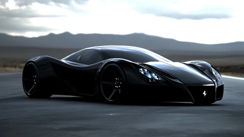 Photorealistic black hypercar with fluid aerodynamic surfacing.