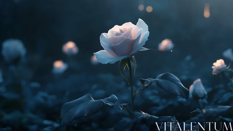 Luminous Rose Blooms Against Twilight Darkness.