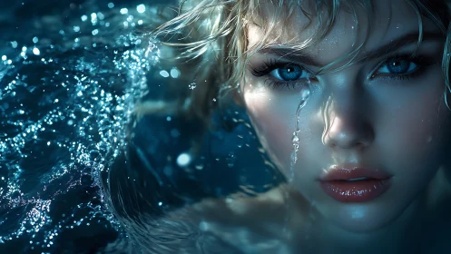 Hyper-detailed aquatic portrait shows wet skin specularity and bokeh