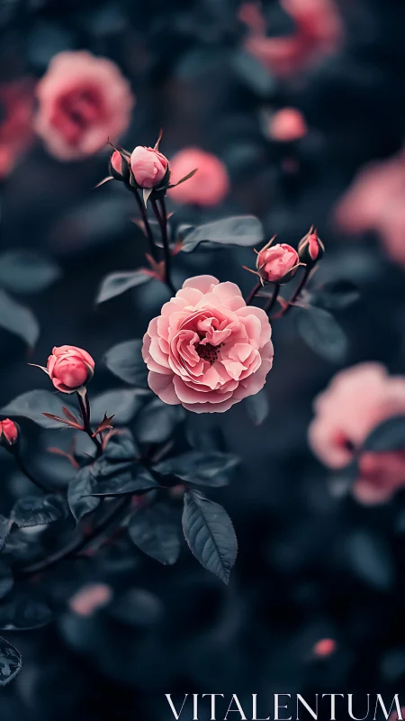 Pink roses blooming with quiet elegance.