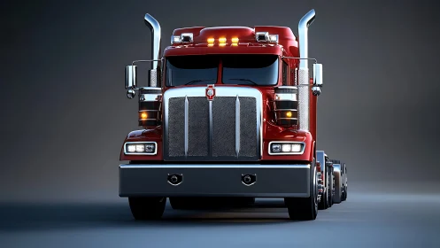 Bold red semi truck shining with chrome and quiet confidence.