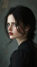 Portrait presents side-facing woman in soft studio light