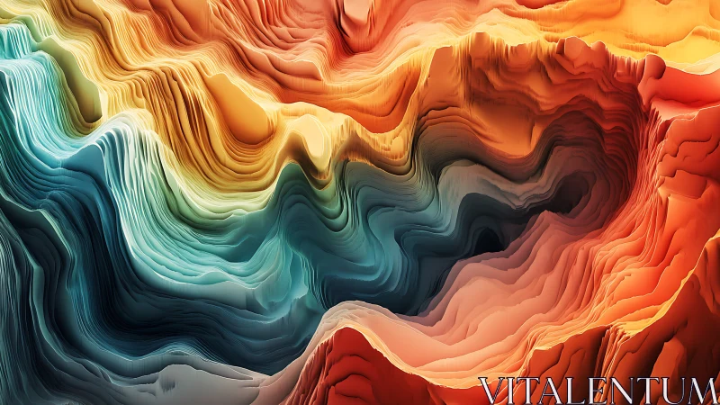 Layered abstract terrain cross-section forms fluid color waves